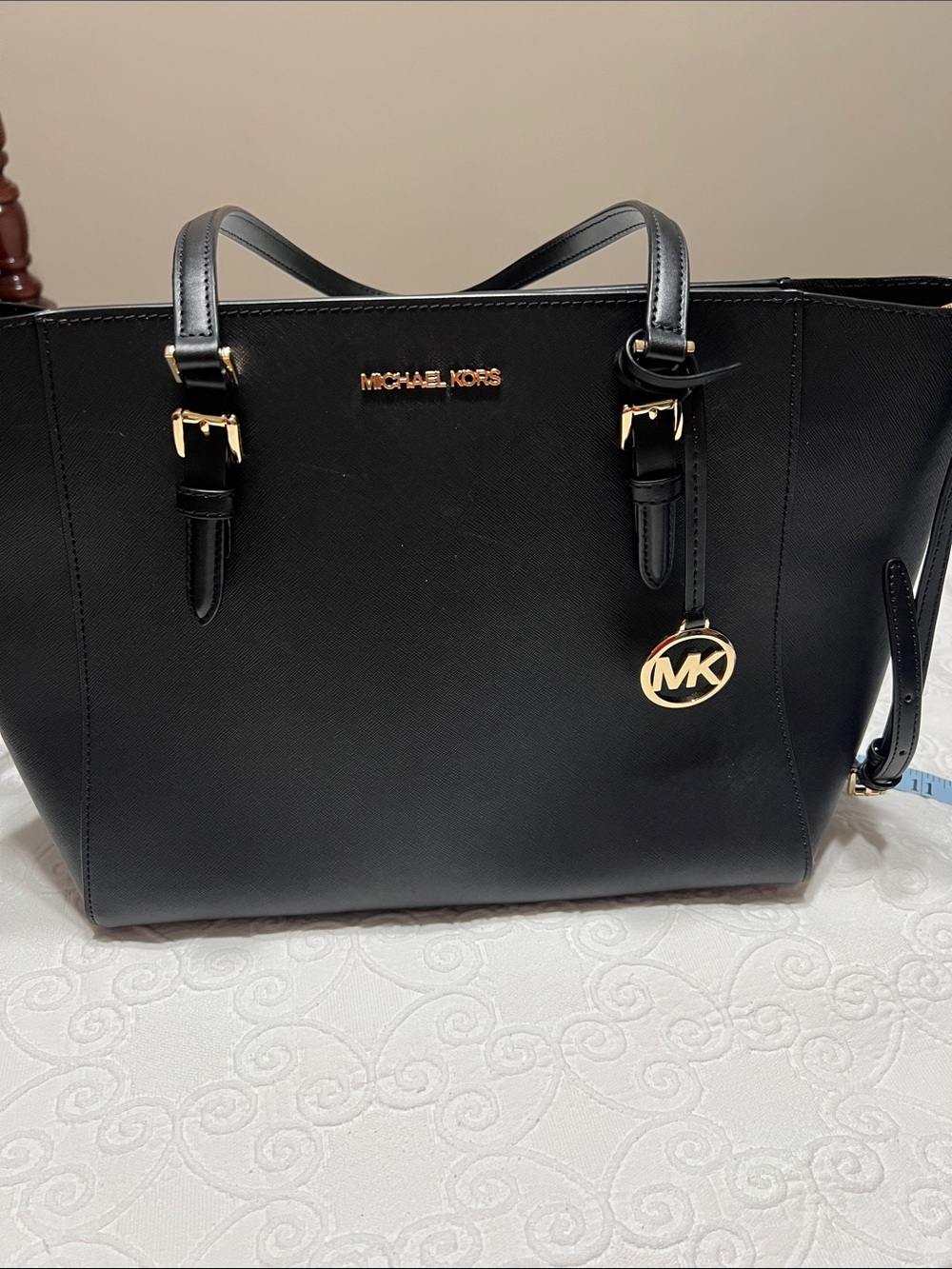 Michael Kors Black Saffiano Leather Tote with Gold Hardware